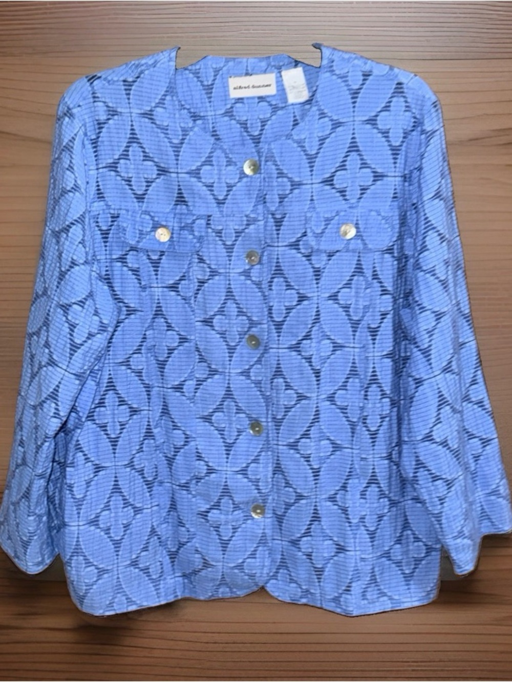 Alfred Dunner Light Blue Patterned Button Shirt Jacket-10-EC
